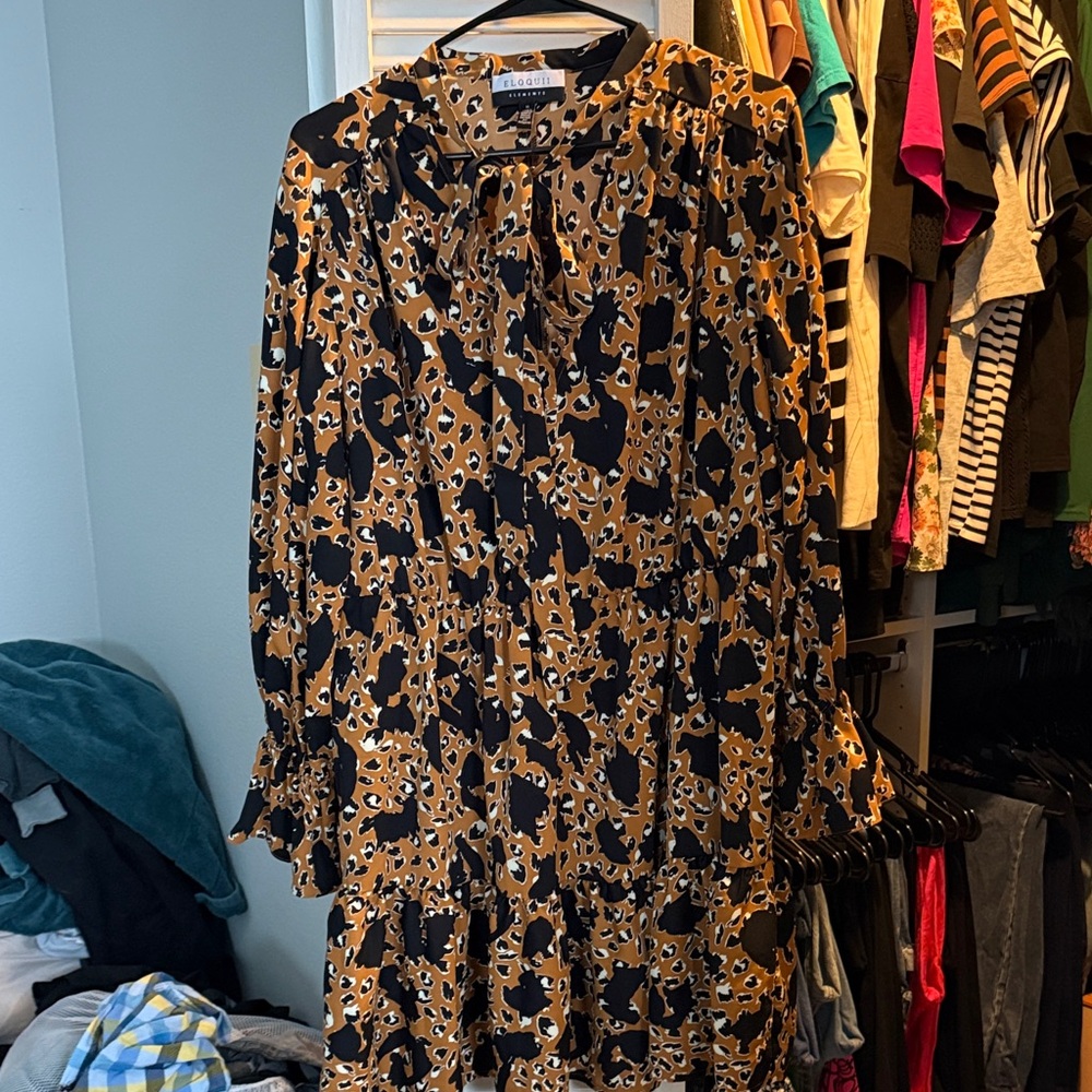 Eloquii Black and Tan Long Sleeve Printed Dress